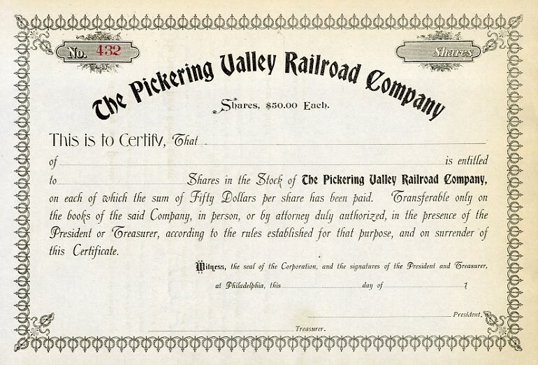1___ Pickering Valley RR Stock Certificate
