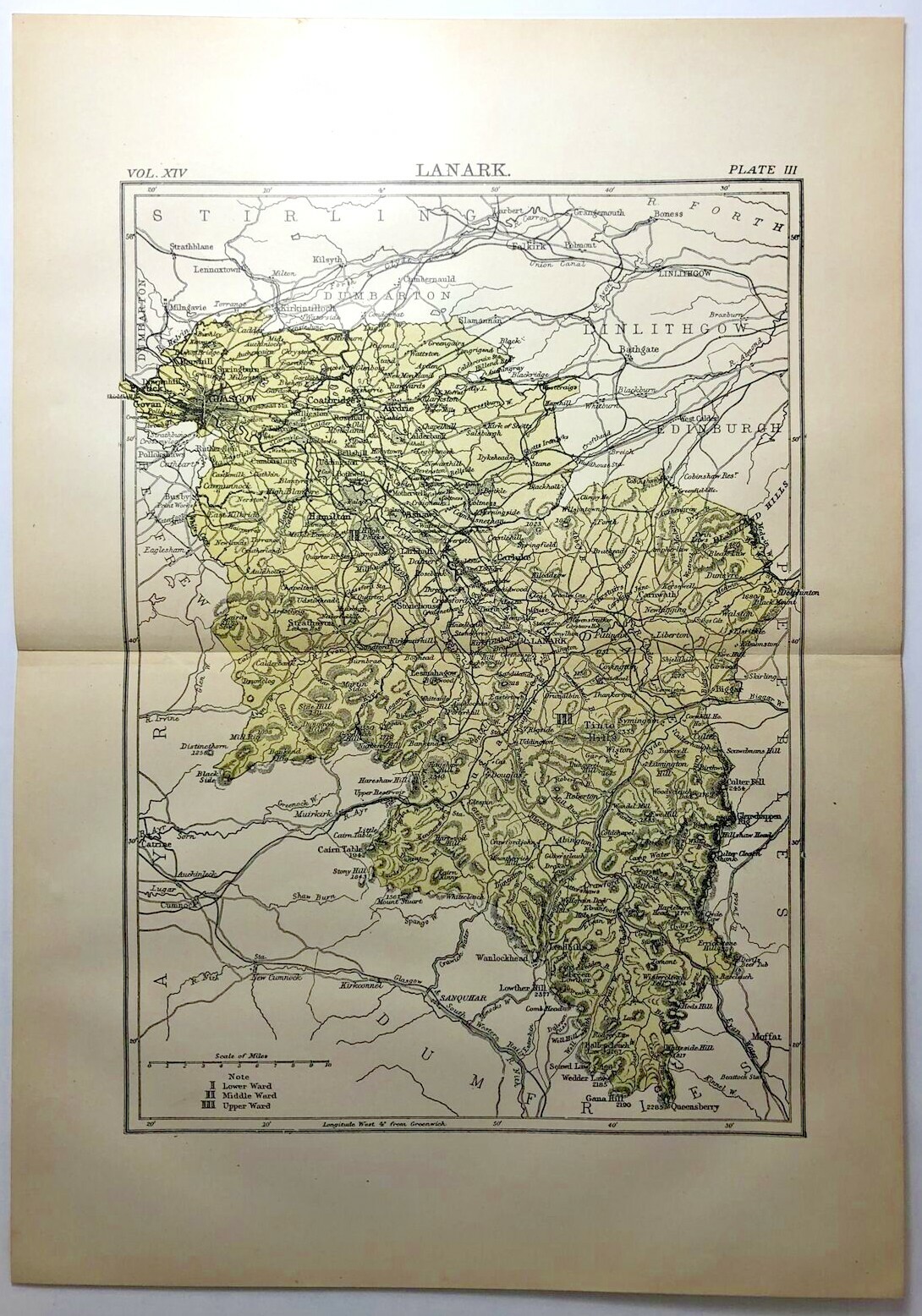 1894 Vintage LANARK Map Old Authentic Antique Encyclopedia Britannica