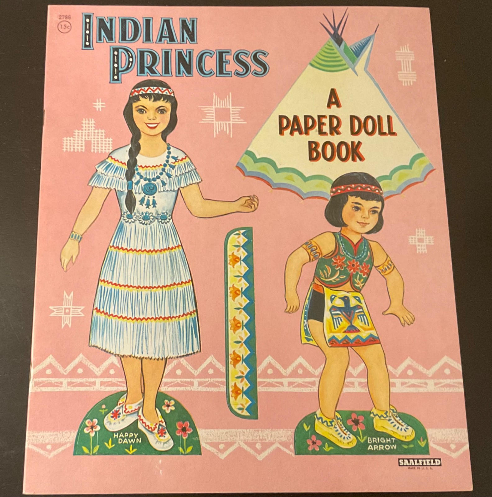 Uncut Vintage Paper Doll rare INDIAN PRINCESS Saalfield 2786 no copyright stamp