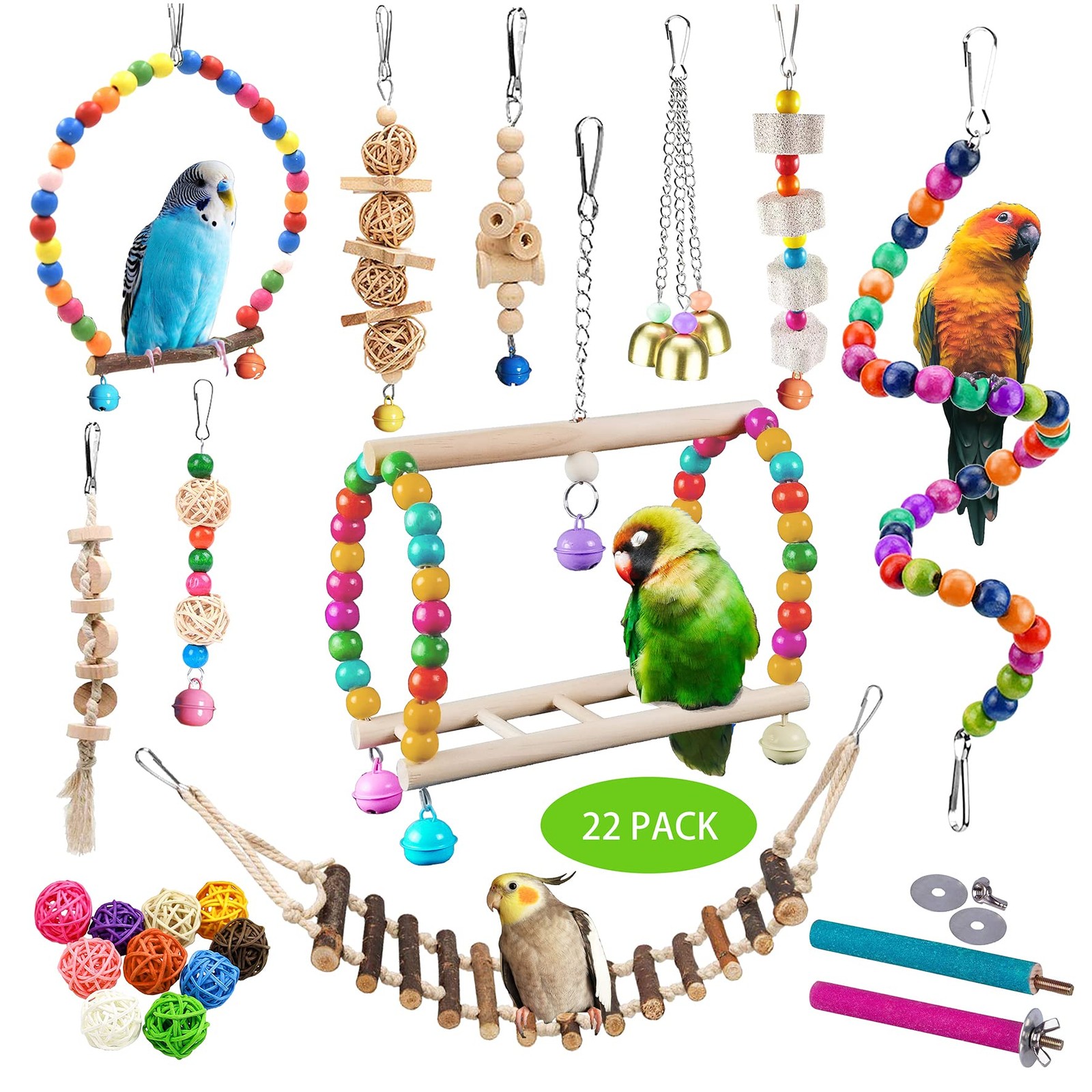Sysmashing 22 Packs Bird Parakeet Cockatiel Toys,Parrot Small, Colourful 