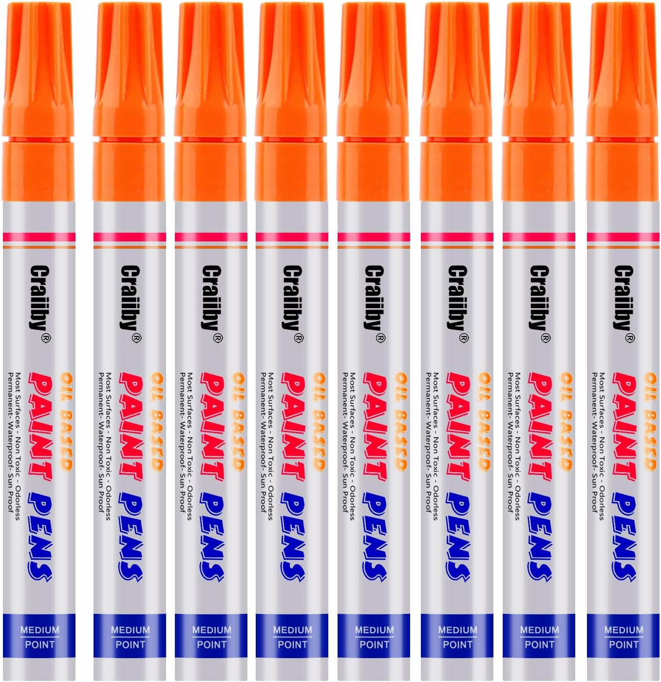 Orange Paint Markers, 8 Pack Oil-Based Waterproof Quick Dry Permanent Paint Pen 