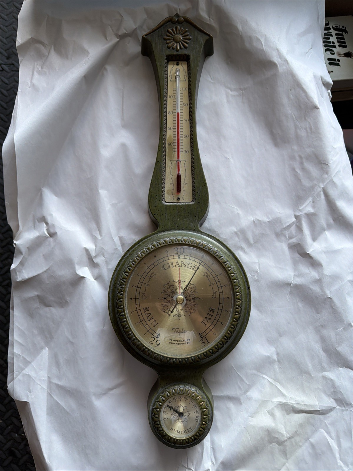 Taylor Weather Station Instrument Barometer Humidity Thermometer Avocado