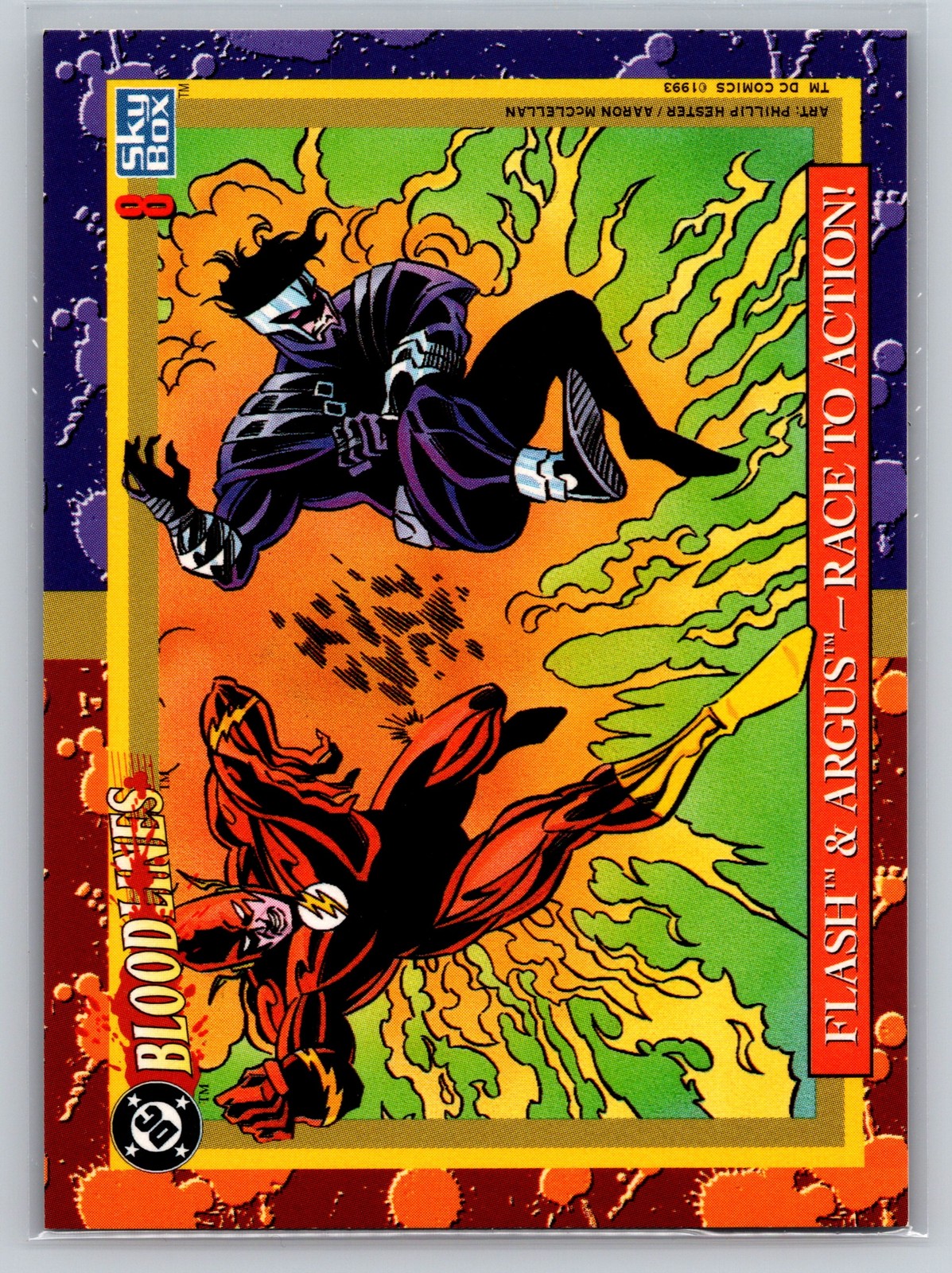 1993 SkyBox DC Bloodlines #8 Flash and Argus Race to Action Trading Card