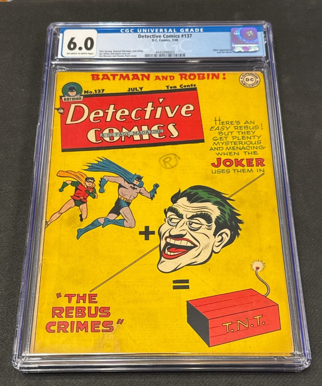 1948 DC BATMAN DETECTIVE COMICS #137 CGC 6.0 OW-W CLASSIC JOKER COVER