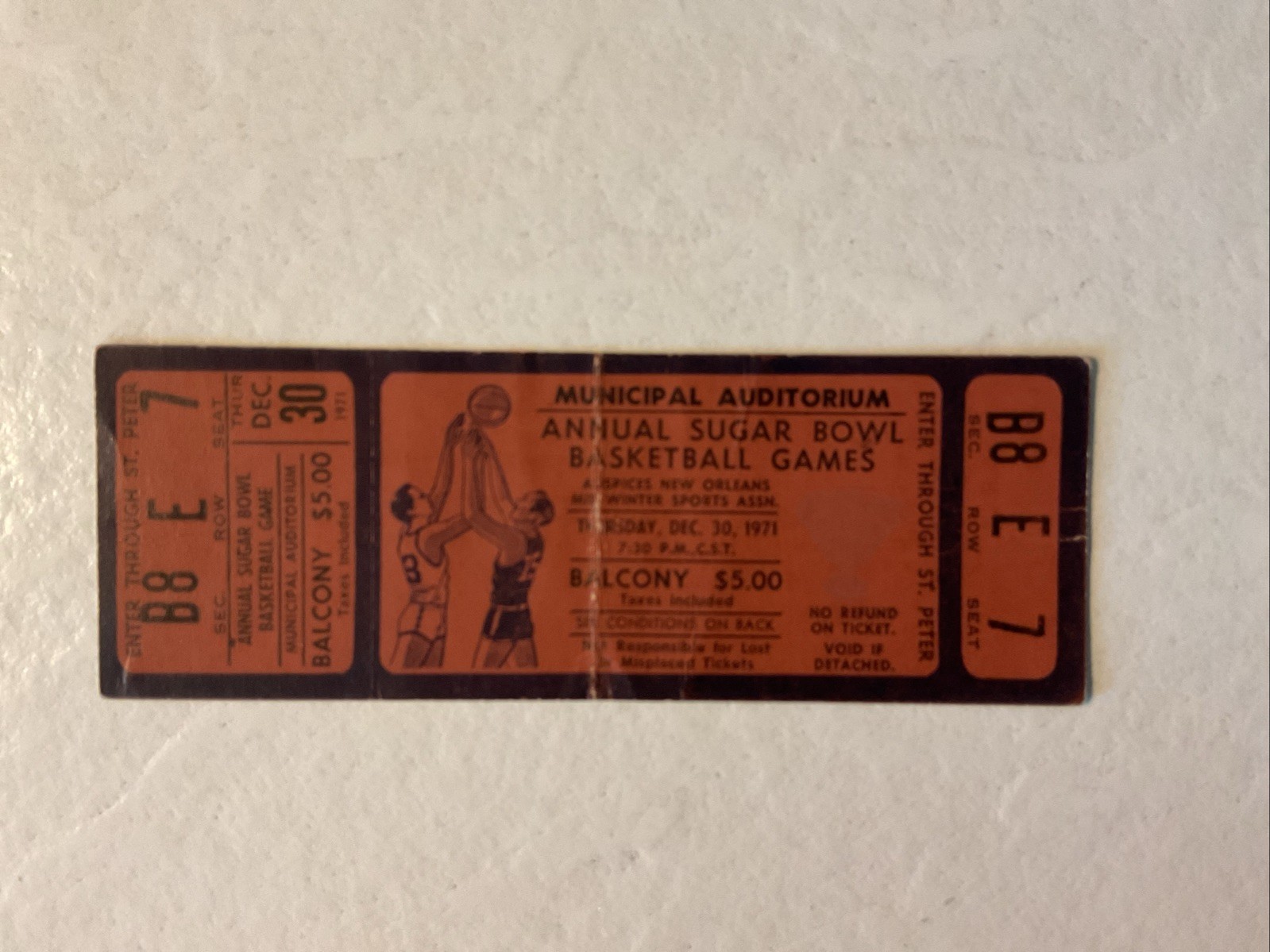 1971 Annual Sugar Bowl Basketball Games Allspices New Orleans Full Ticket 