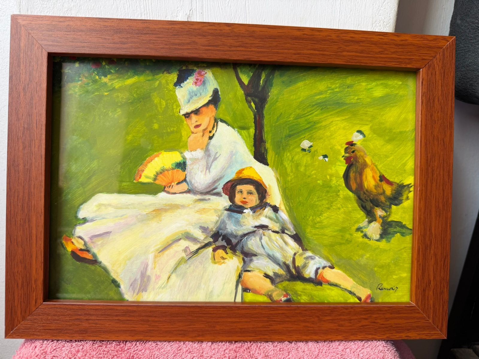 renoir , framed oil painting on wood, sealed and signed.