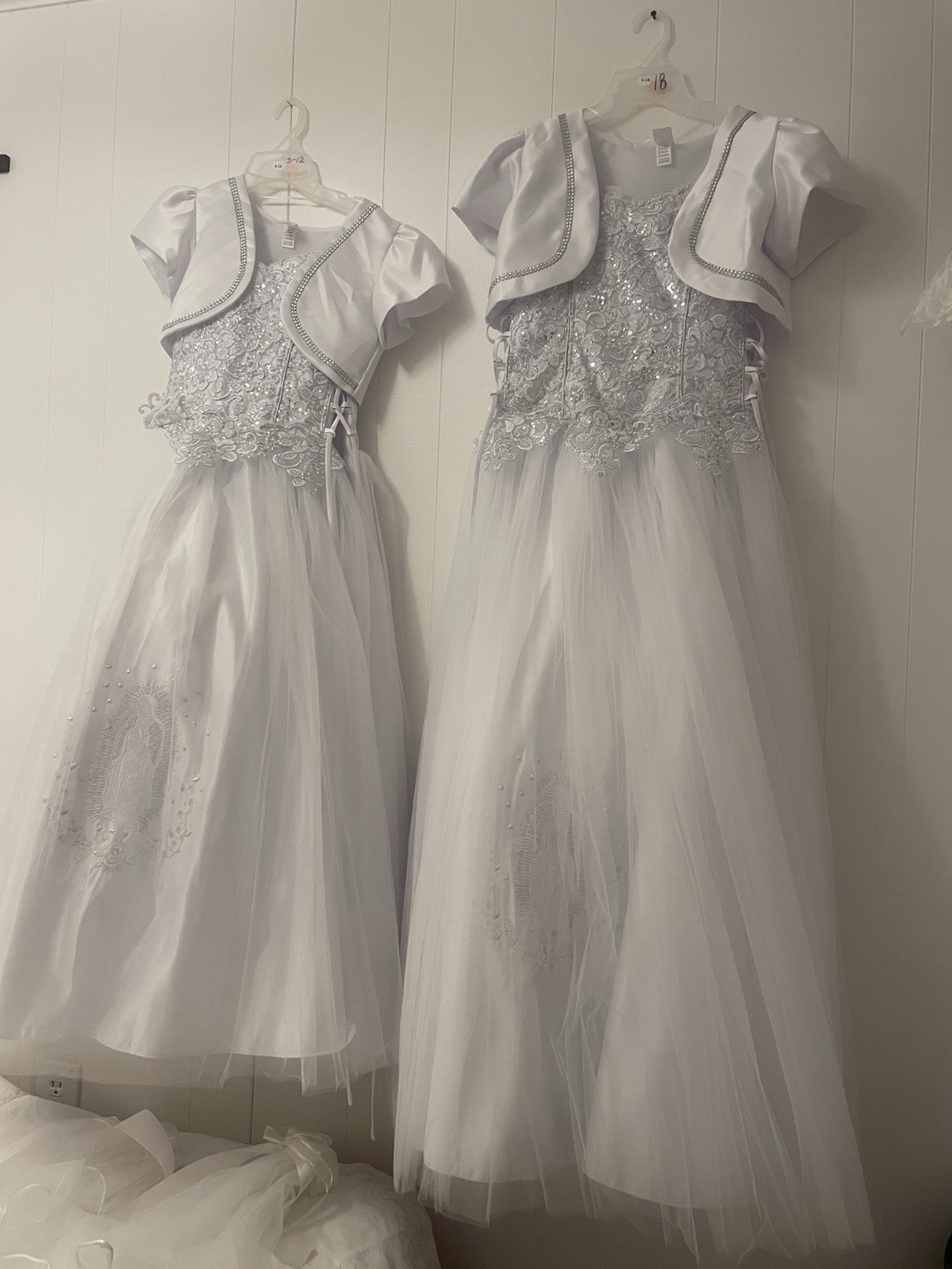 White Lace & Tulle Girls First Communion Dress Set with Veil & 5 Headbands