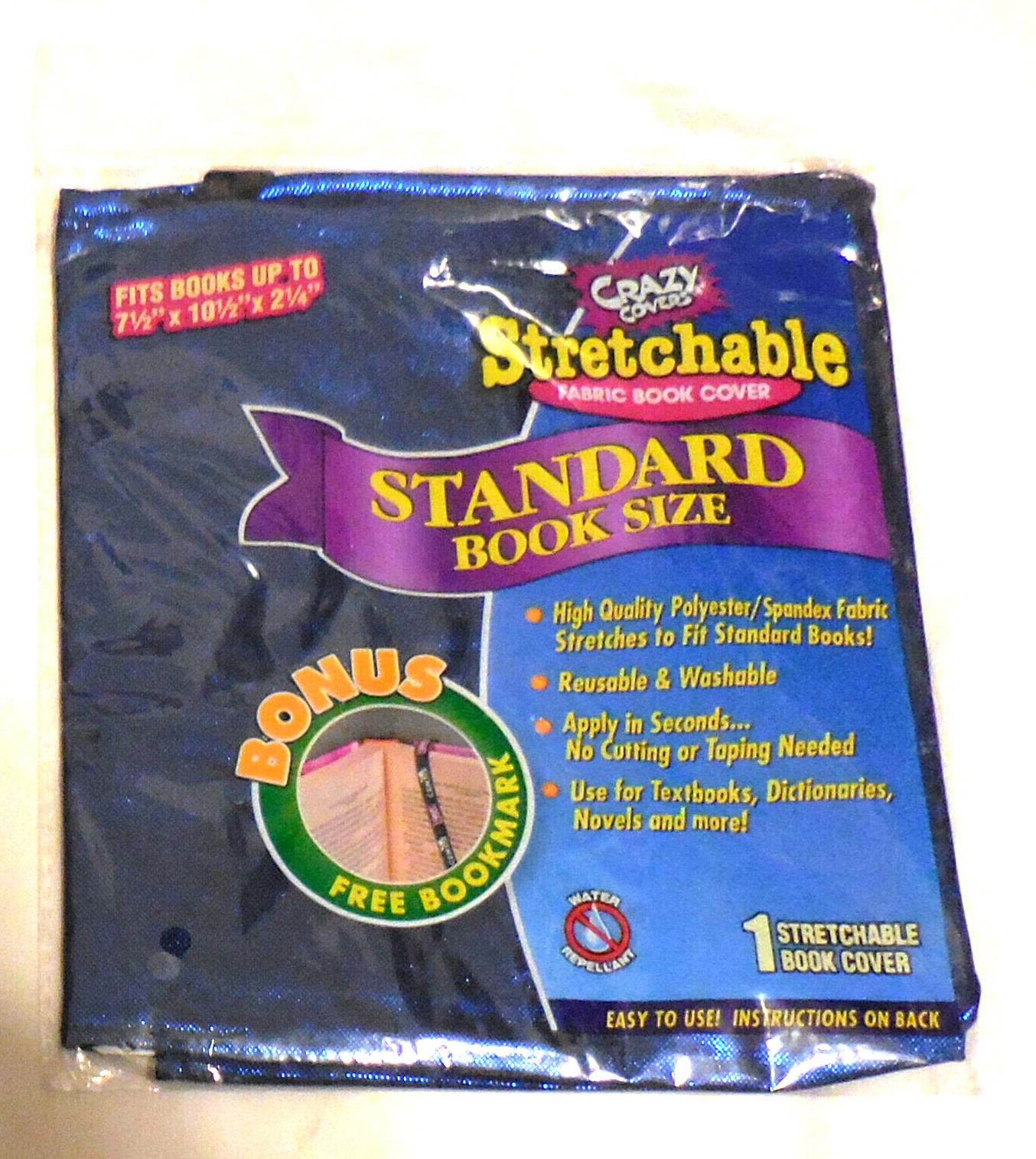 1 Crazy Covers Stretchable Fabric Standard Book Size Blue bookmark,school NEW