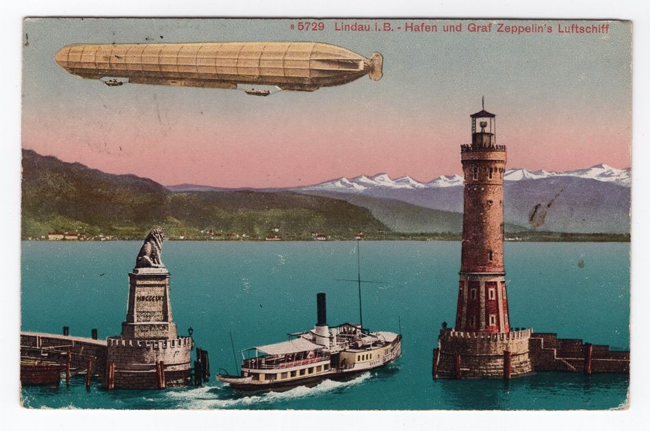 Zeppelin/ Air Mail 1927 Postcard AIRSHIP Over Lindau (EA2479)