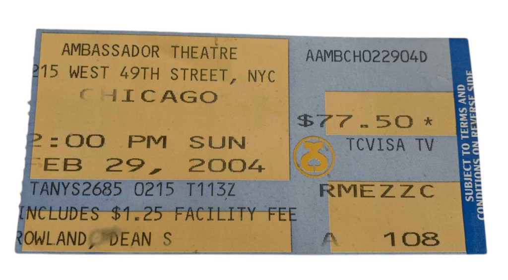 CHICAGO Broadway Musical Feb 29 2004 Ambassador Theatre NYC Ticket Stub
