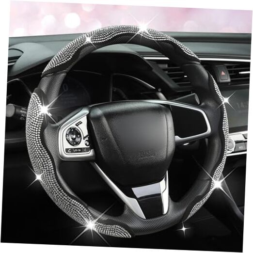  Diamond Bling Car Steering Wheel 3 Pieces Black with White Diamond Rhinestones