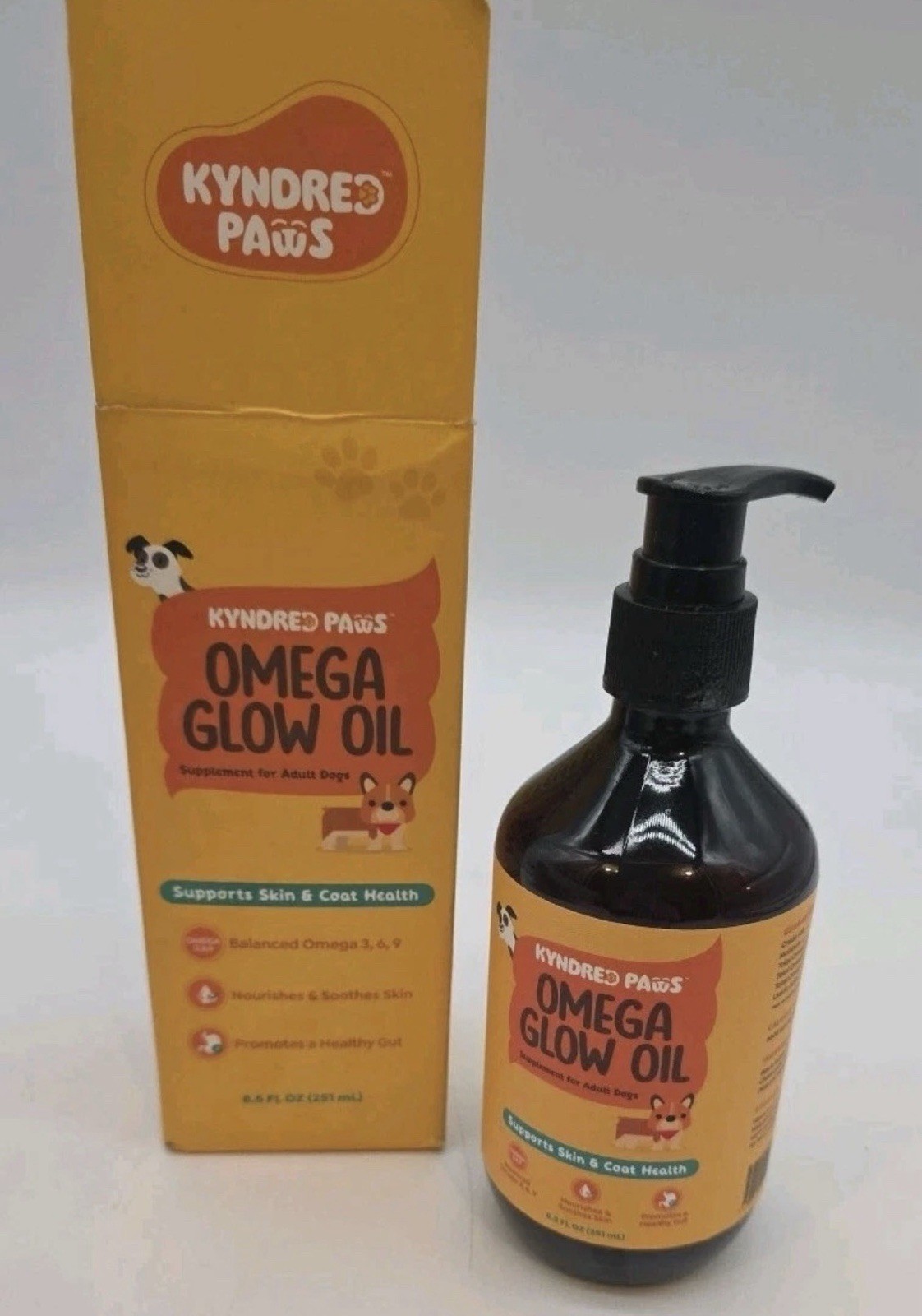 Kyndred Paws Omega Glow Oil 8.5 Floz Adult Dogs Omega 3,6,9 Skin Gut Exp 1/27 