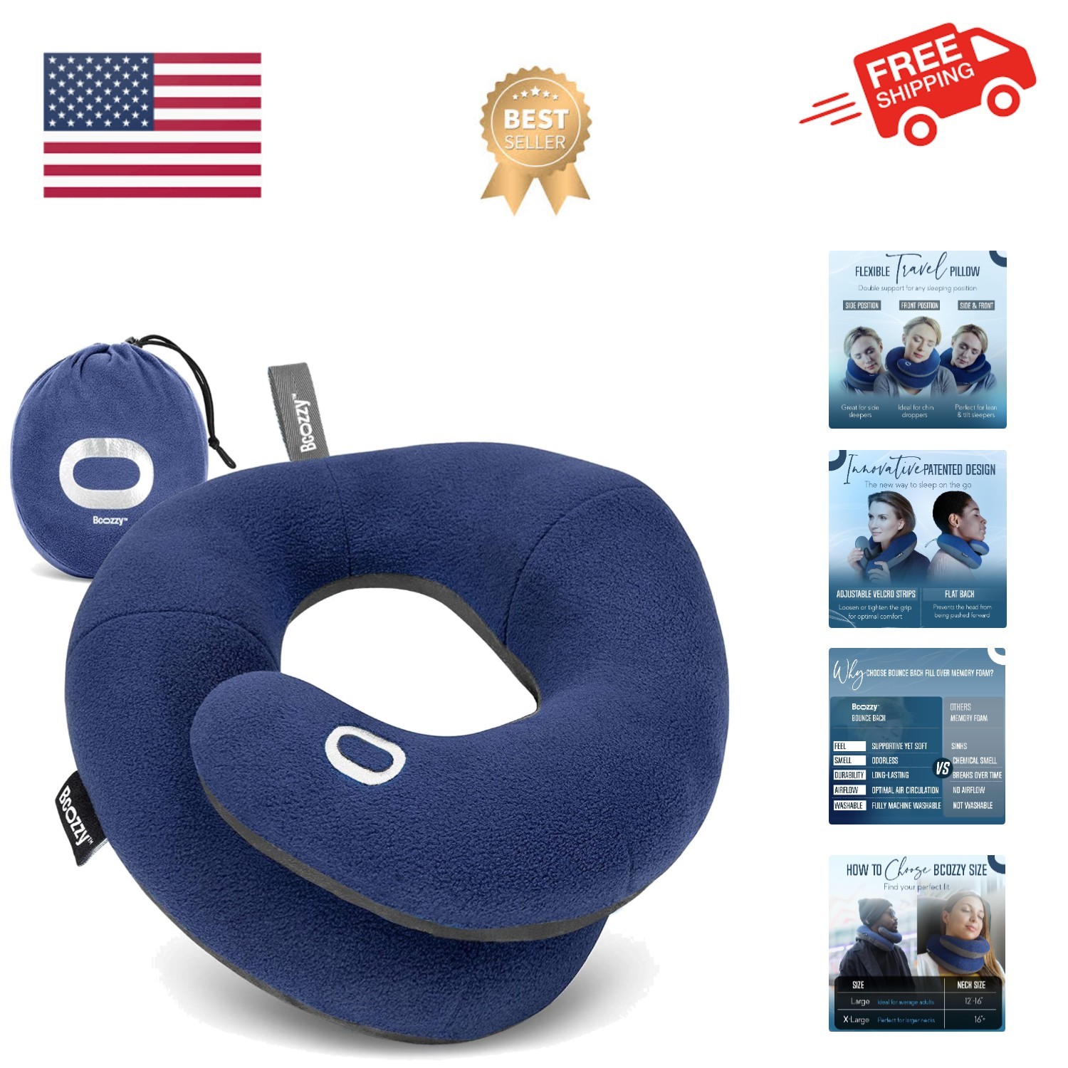 Travel Neck Pillow for Airplane – Patented Double Support for Head, Neck, and...