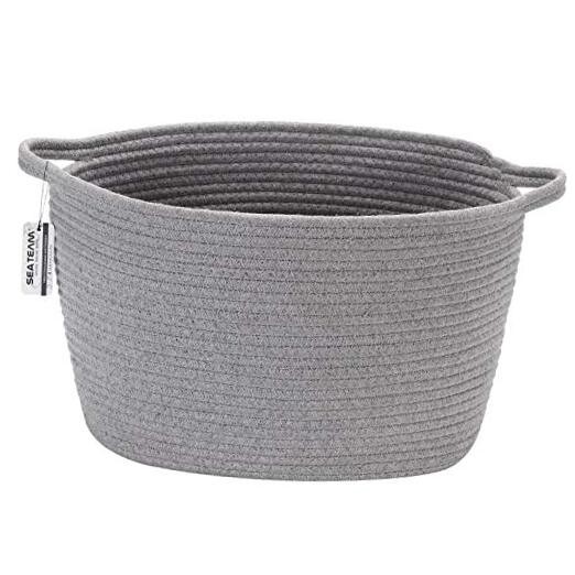  Oval Cotton Rope Woven Storage Basket with Handles, Medium (Pack of 1) Grey