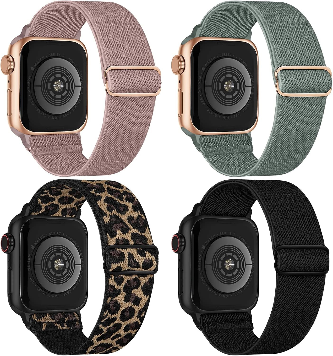 4 Pack Stretchy Nylon Strap Compatible with Apple Watch 38mm 40mm 41mm