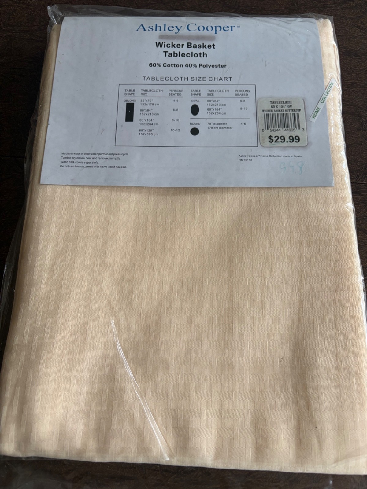 Ashley Cooper Wicker Basket Tablecloth 60"x104"Oval; Never Used