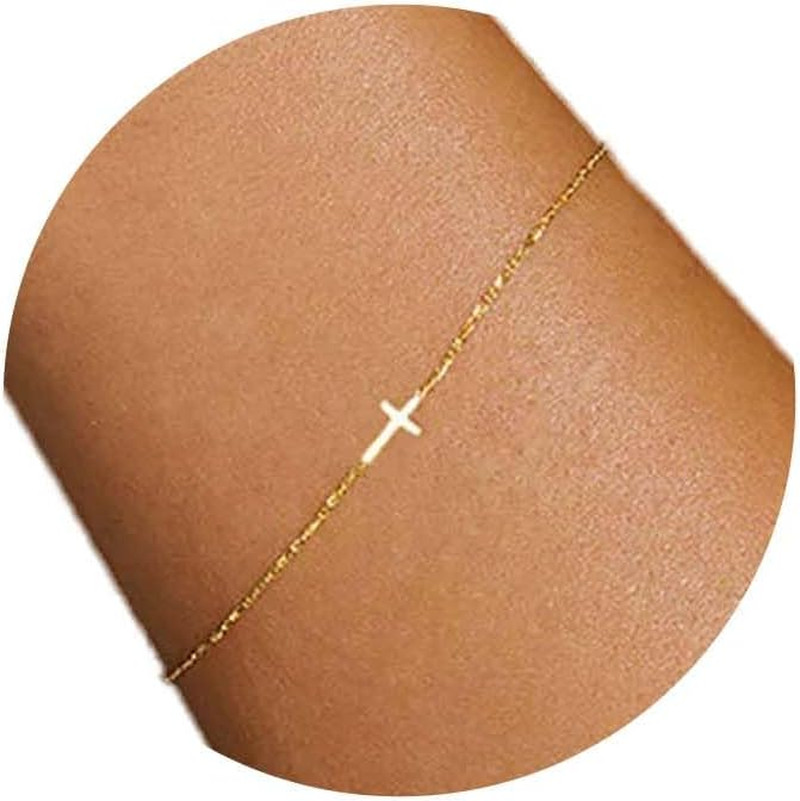 18K Gold Plated Pearl Beaded Cross Bracelets for Women Adjustable Stainless Stee