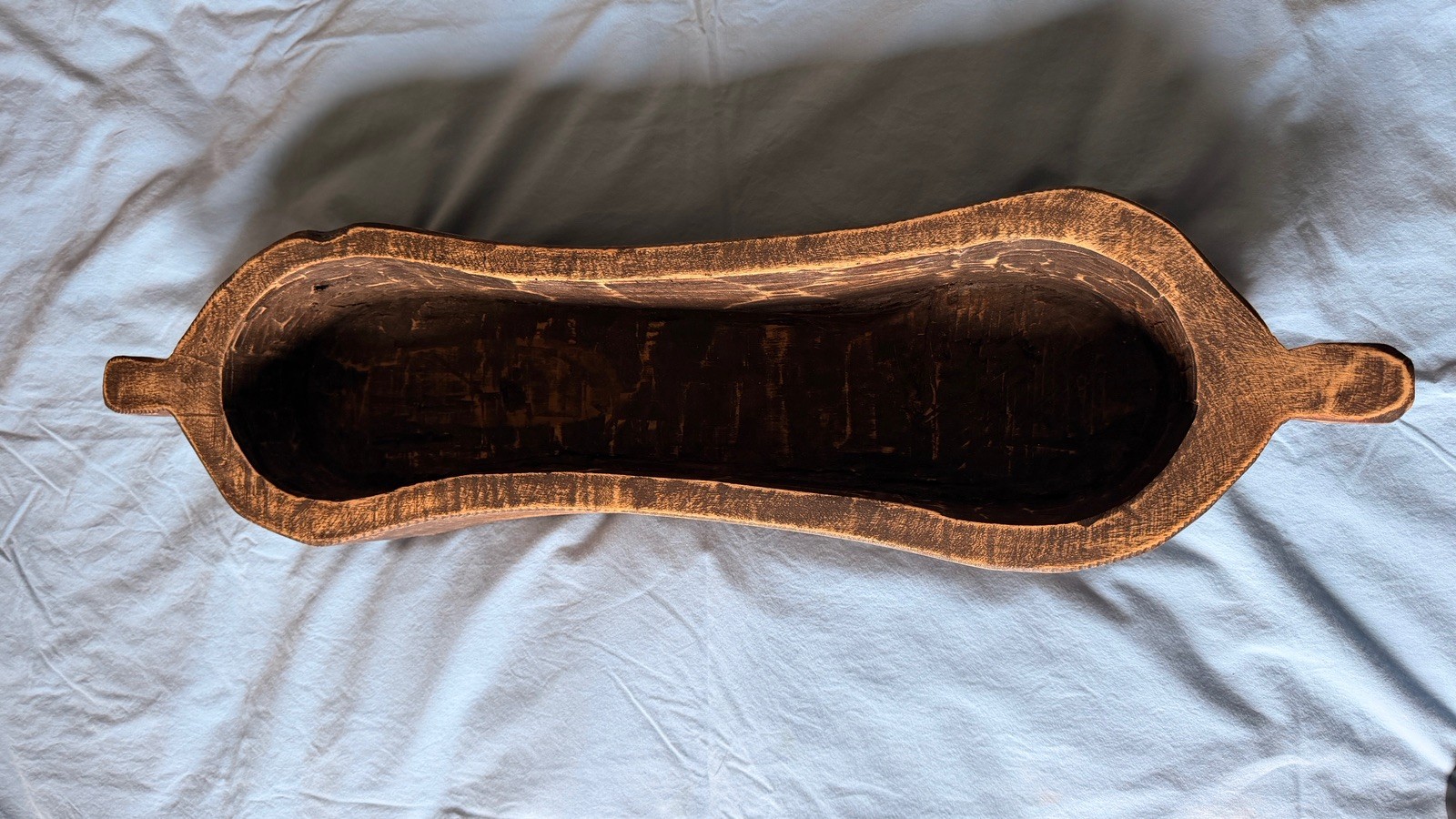 Antique Hand Carved Wooden Dough Bowl Trough Primitive Bread Trencher 19th C 29”