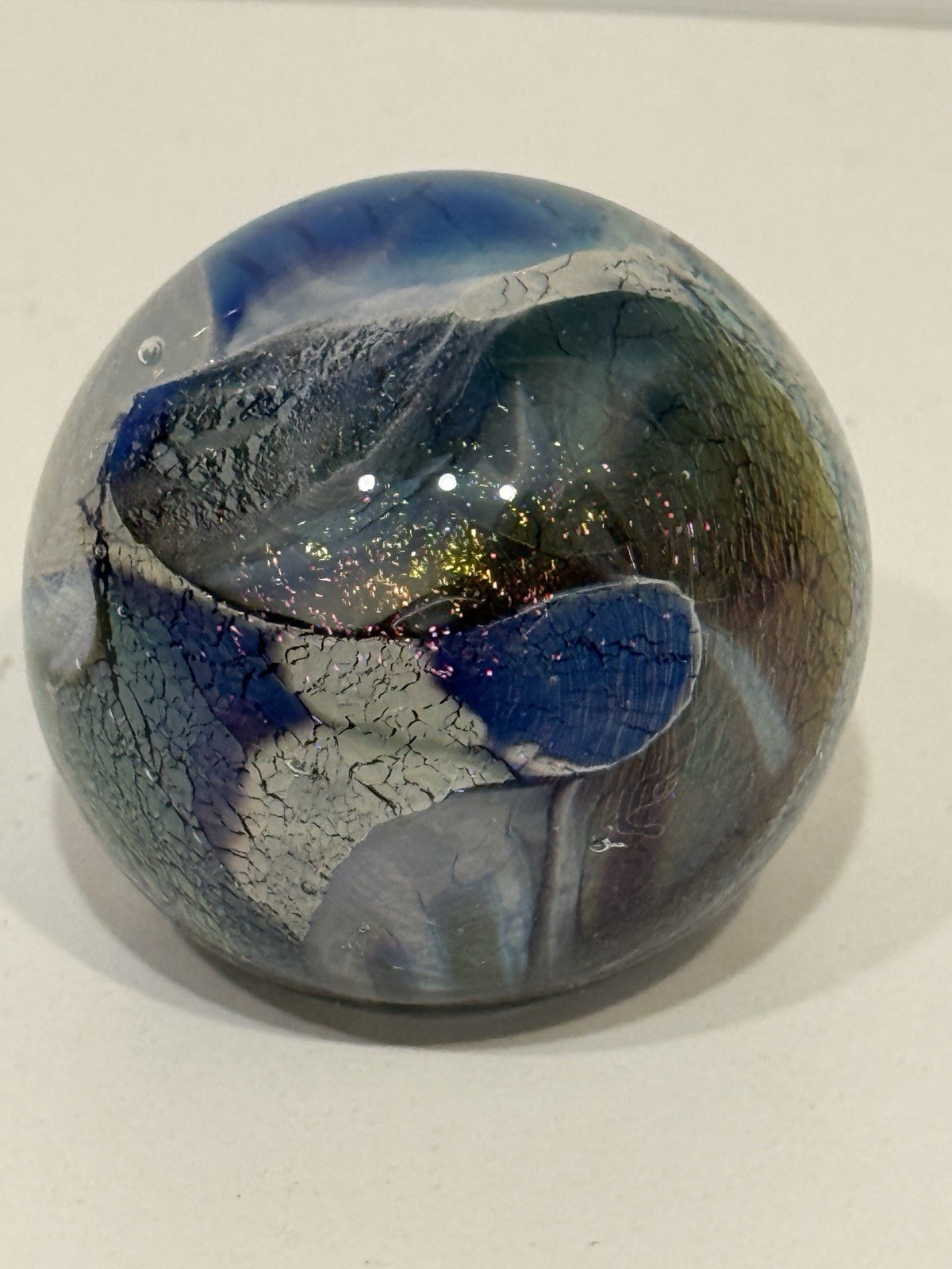 Vintage Robert Eickholt (?) Blue Dichroic Art Glass Paperweight Beautiful