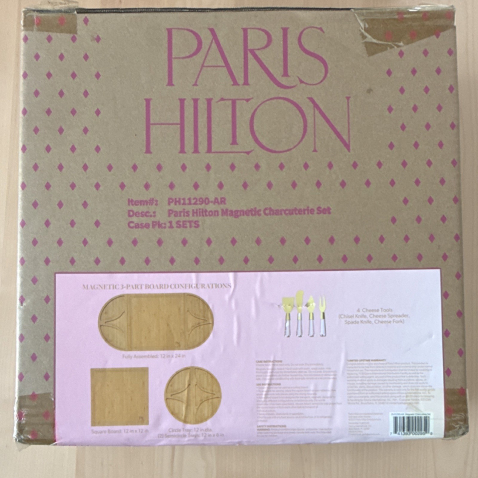 Paris Hilton Bamboo Magnetic Charcuterie Cutting Board Set 7 Piece w/ Tools