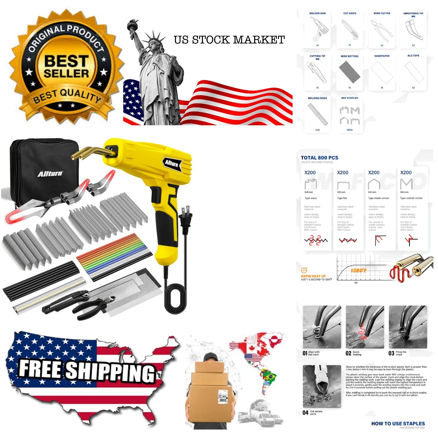 Plastic Welder, 2 in 1 Plastic Welding Kit, Hot Staples Weld Gun, Car Bumper ...