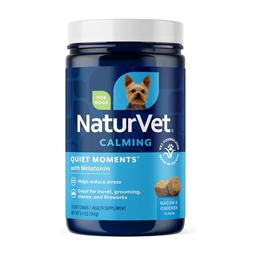NaturVet Quiet Moments Calming Dog Supplement, Soft Chews with Melatonin for