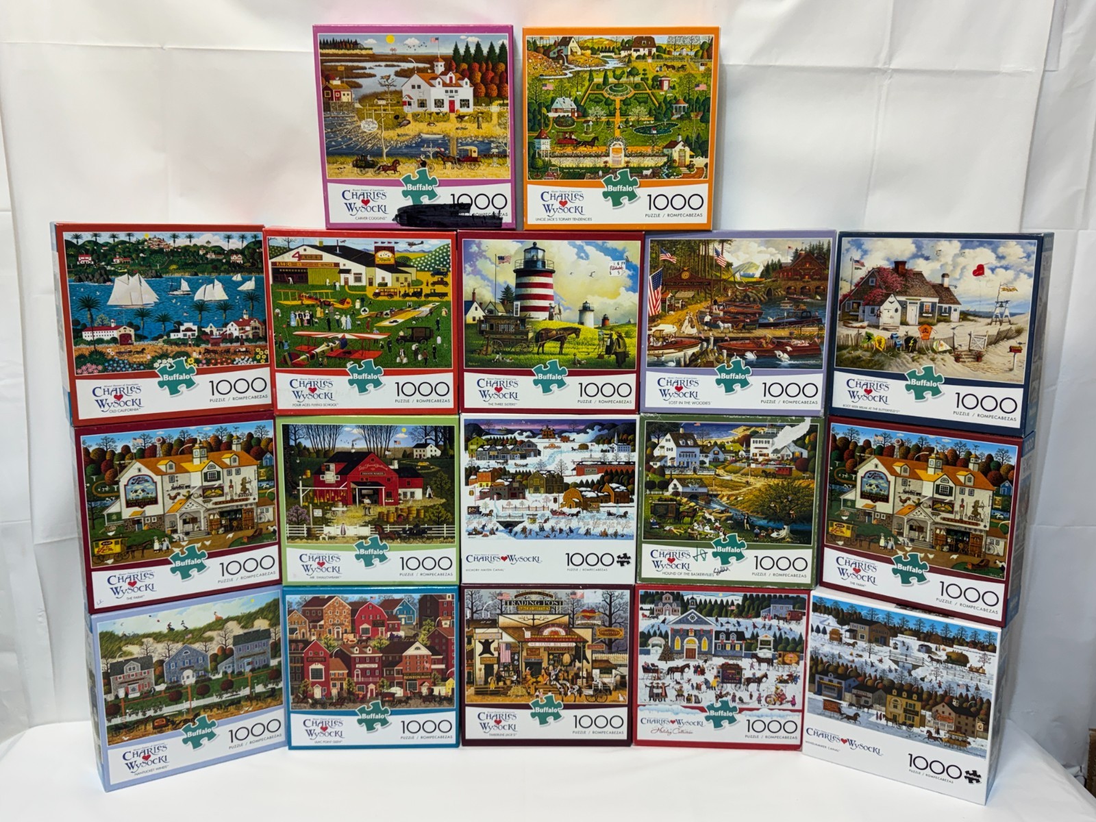 HUGE Lot of 17 Americana Jigsaw Puzzles from Charles Wysocki 1000 Piece