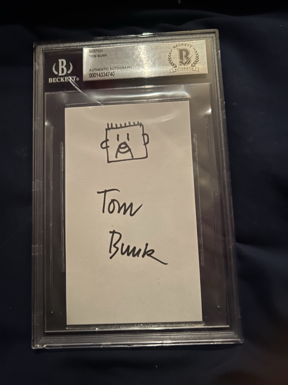 Tom Bunk Garbage Pail Kids sketch signed 3x5 Card autograph BAS Beckett Slabbed