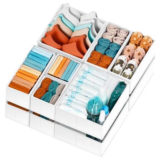  Drawer Organizer Clothes - Dresser Organizer Bins for Closet 12 Pack White
