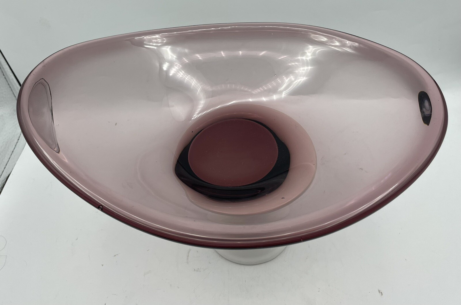 Vintage Glass MCM Amethyst PURPLE Oblong Bowl Compote Dish 10.25” Viking?