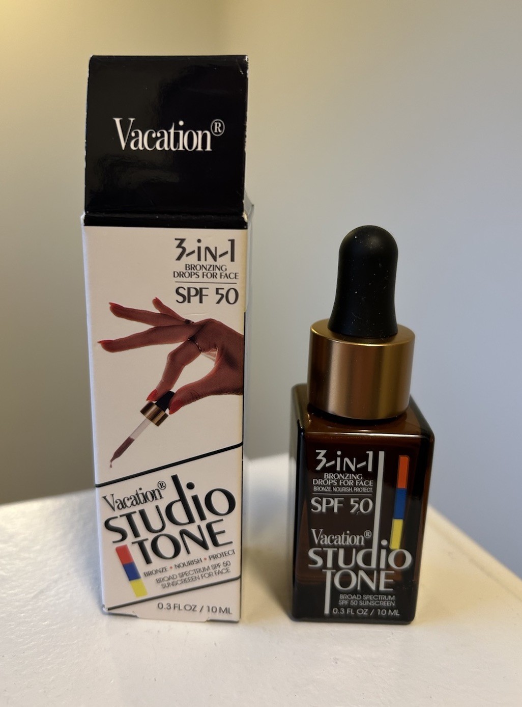 Vacation Studio Tone 3-In-1 Bronzing Drops For Face SPF 50 Travel Size 0.3 fl oz
