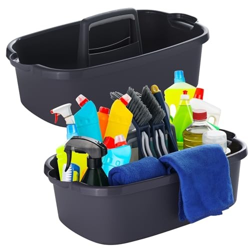 2-Pack Large Cleaning Caddy for Cleaning Supplies with Handle - 2 pcs Gray