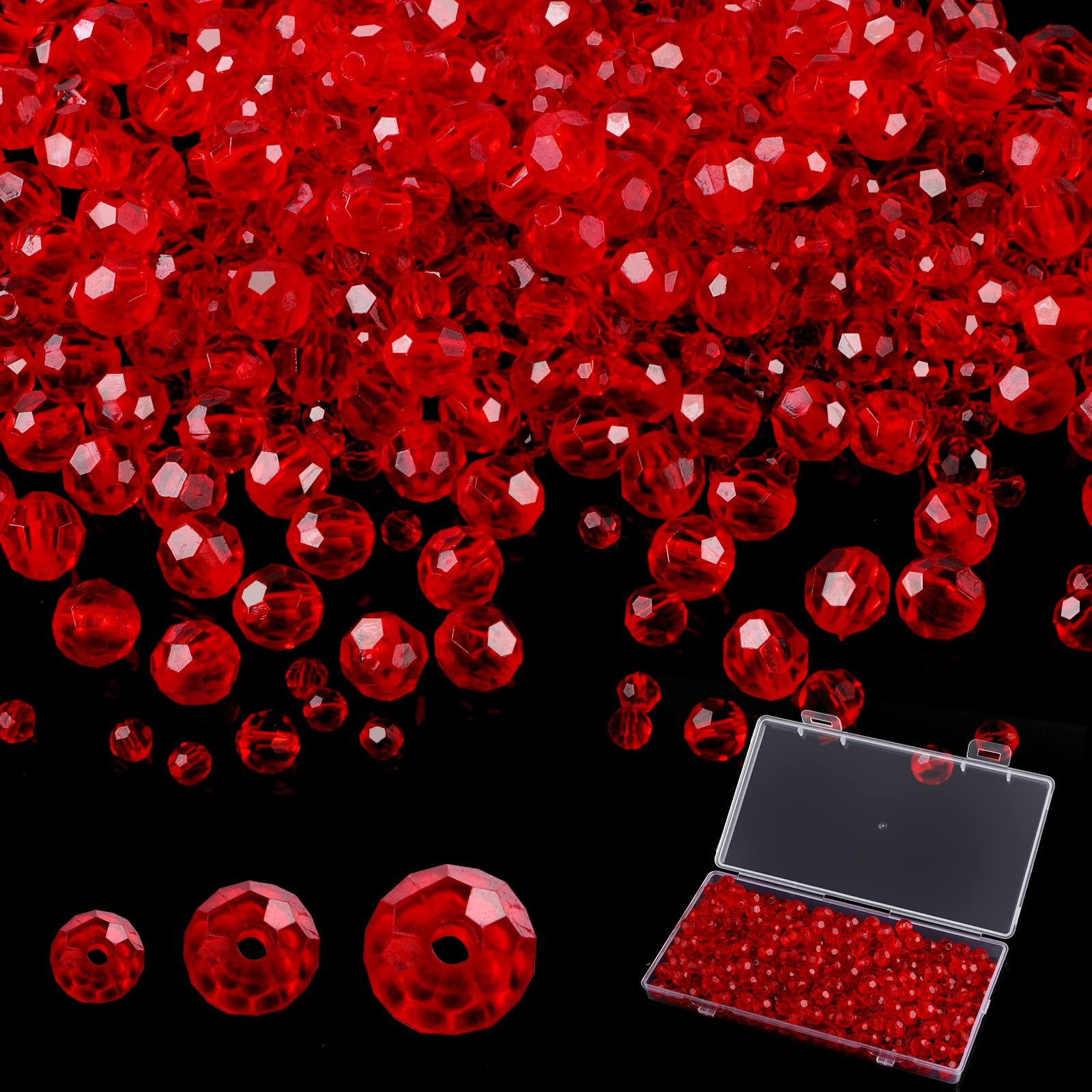 Crystal Glass Beads for Jewelry Making, 500 Pcs Assorted Acrylic Small, Red 