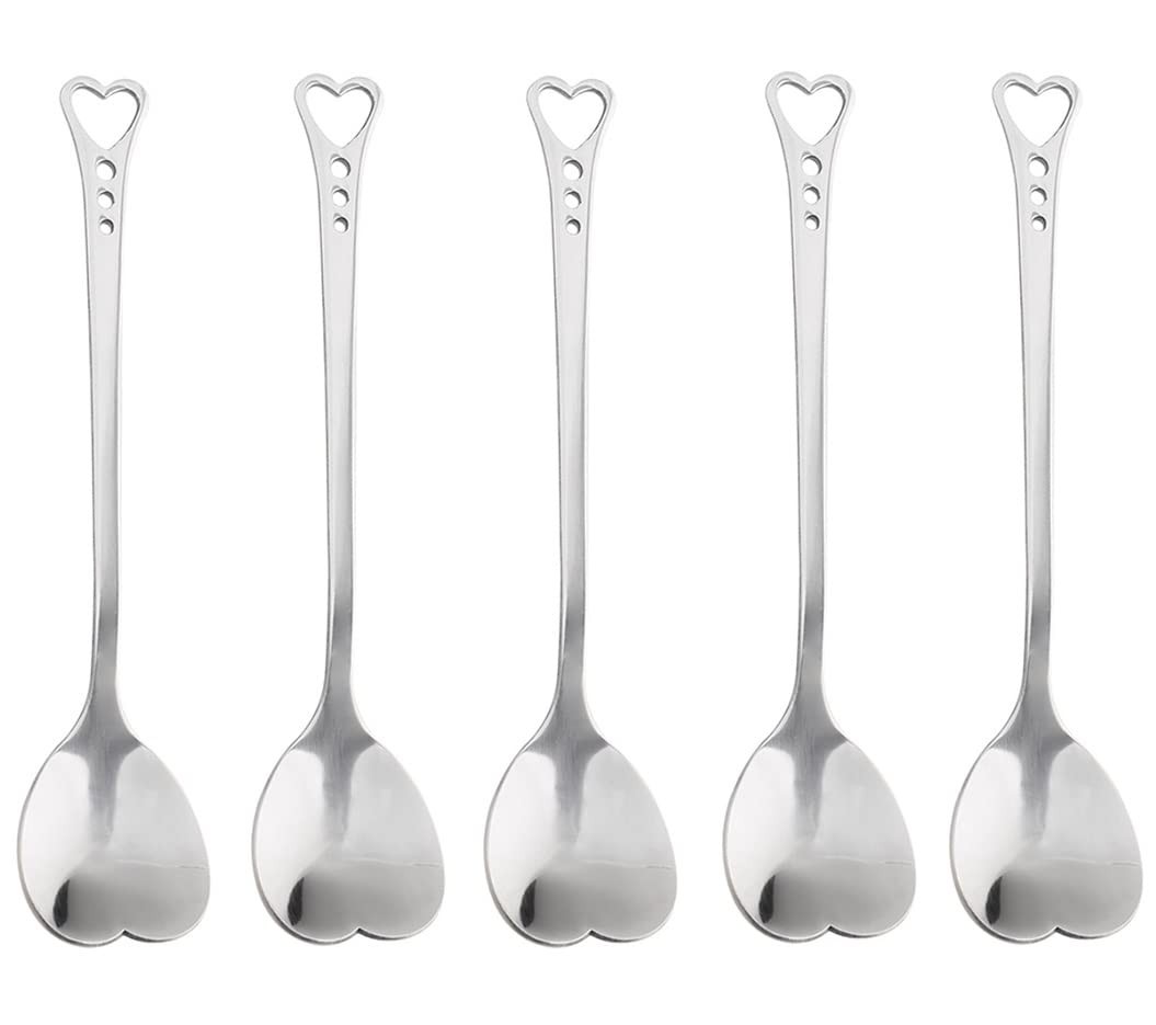 10-Piece Heart-Shaped Stainless Steel Dessert Spoon Set for 5.7 inch, Silver 