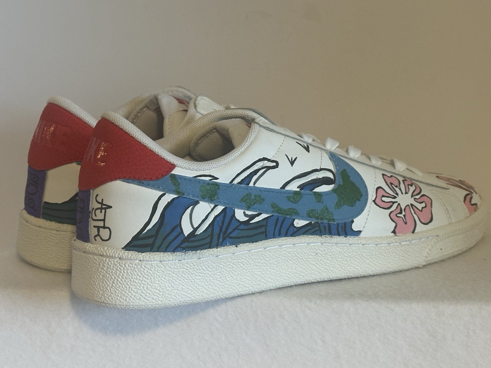 NIKE AJR BAND CUSTOM Tennis Classic Casual Shoes White Red 683613 Men SZ 9