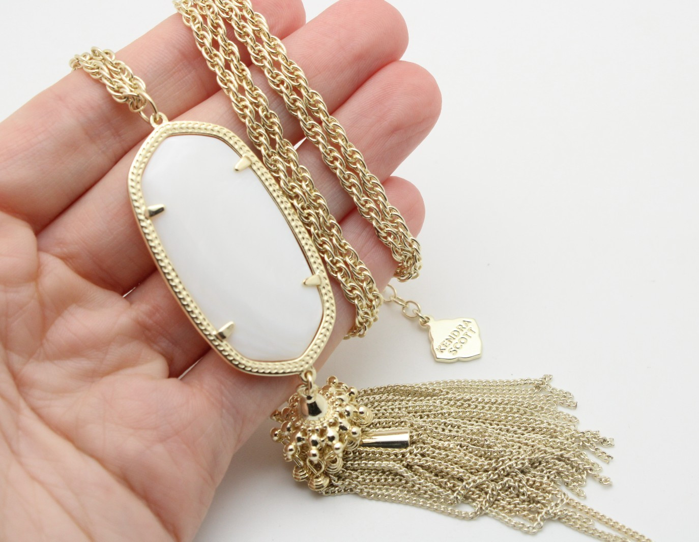 Kendra Scott Rayne Yellow Gold Plate White Mother of Pearl Chain Necklace