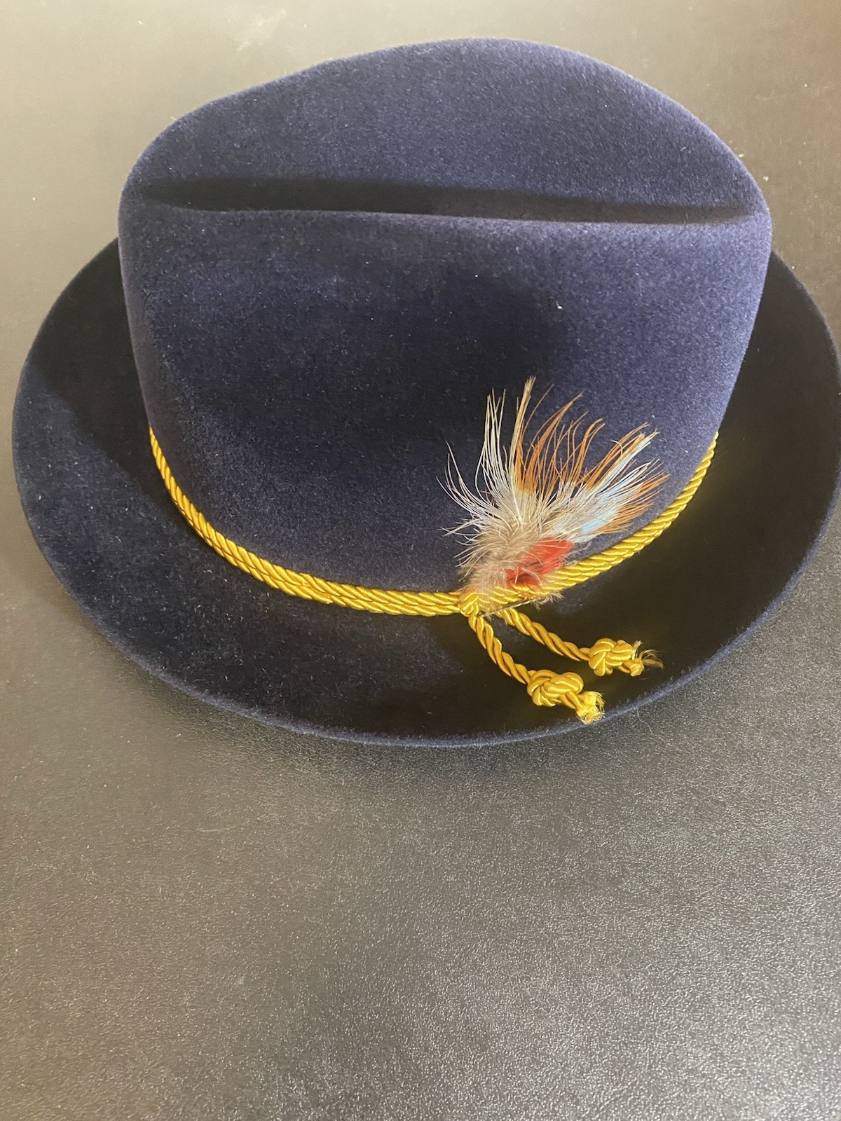 Vintage Stetson Navy Velvet Feathered Fedora Hat 7 1/8 The Sovereign With Box