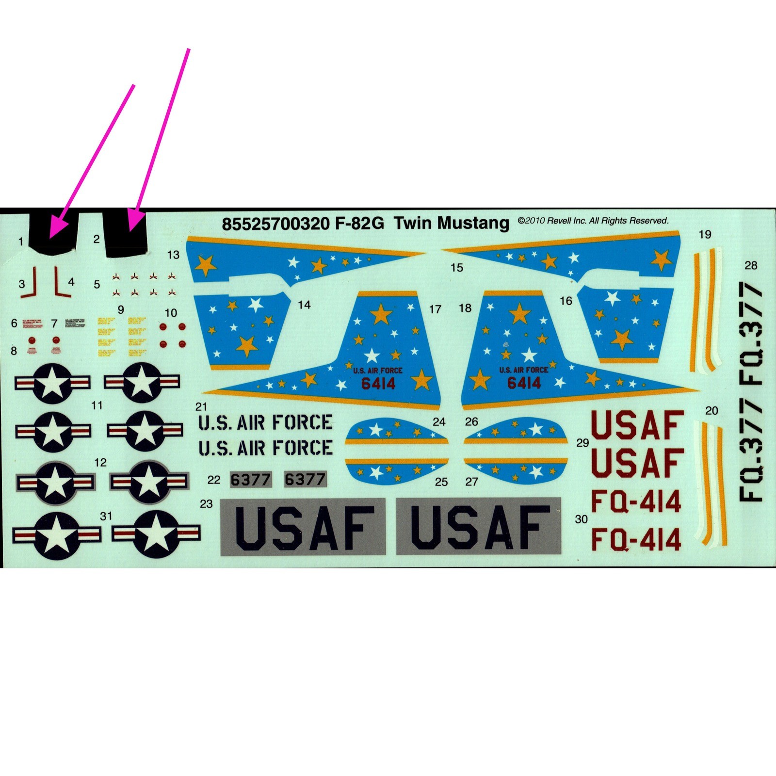 Revell F-82G Twin Mustang 1/72 Scale Decals 85525700320 USAF Markings PARTIAL