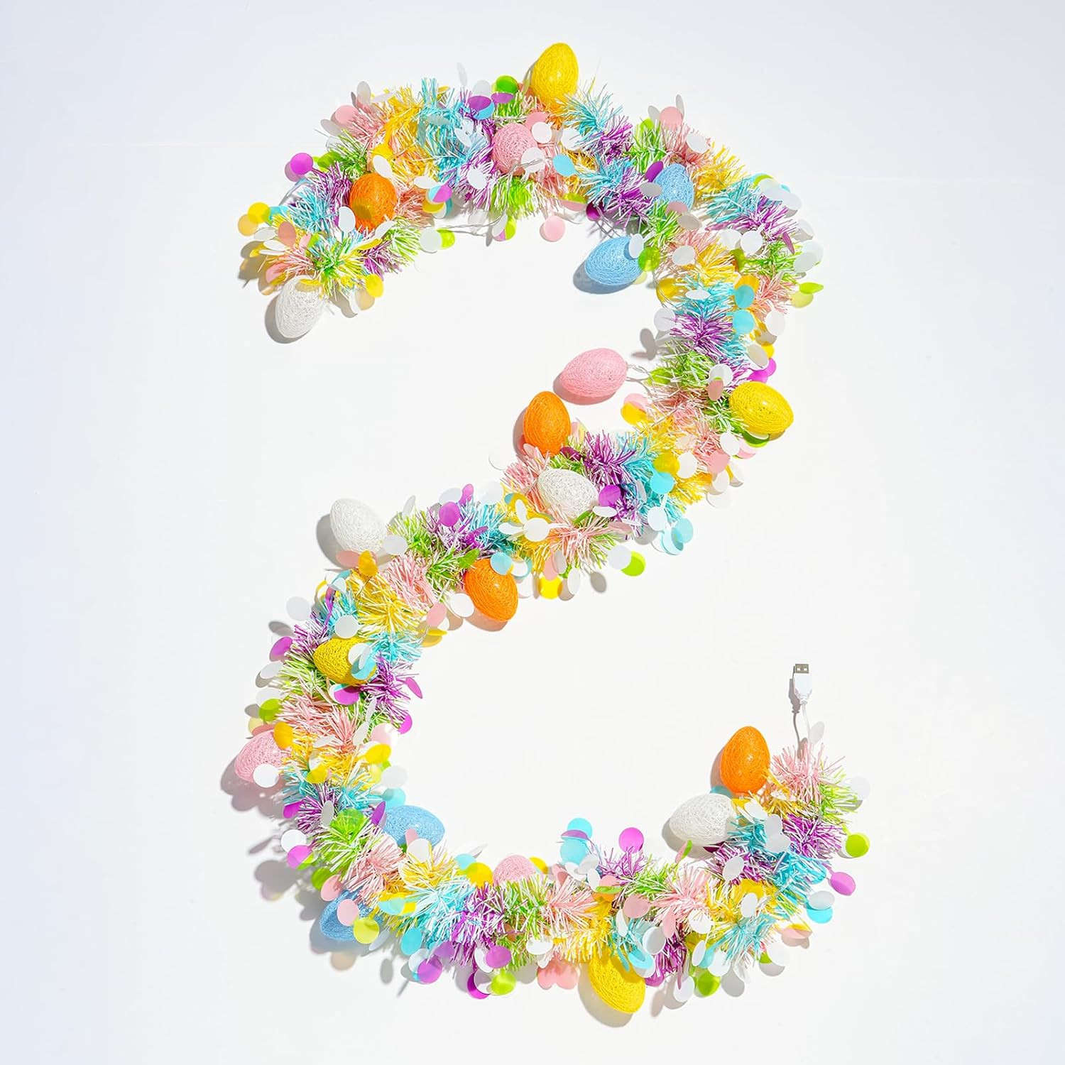 13 Ft Easter Egg Garland with 20 LED Lights,Pastel Easter Tinsel Garland with Eg