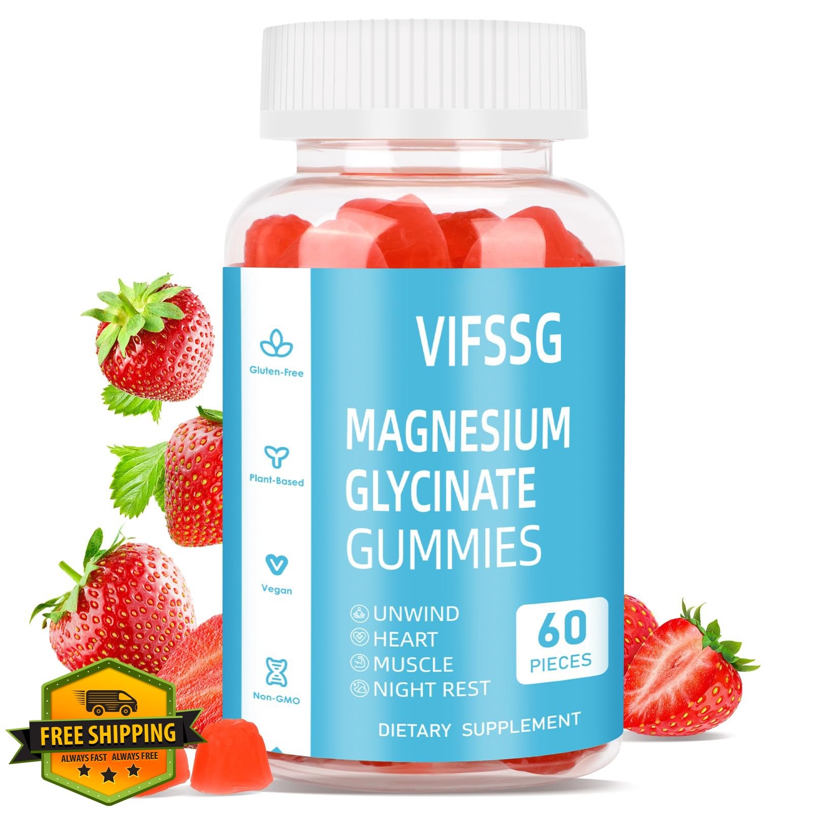 Magnesium Glycinate Gummies 400mg, L-Threonate 200mg, 60 Count