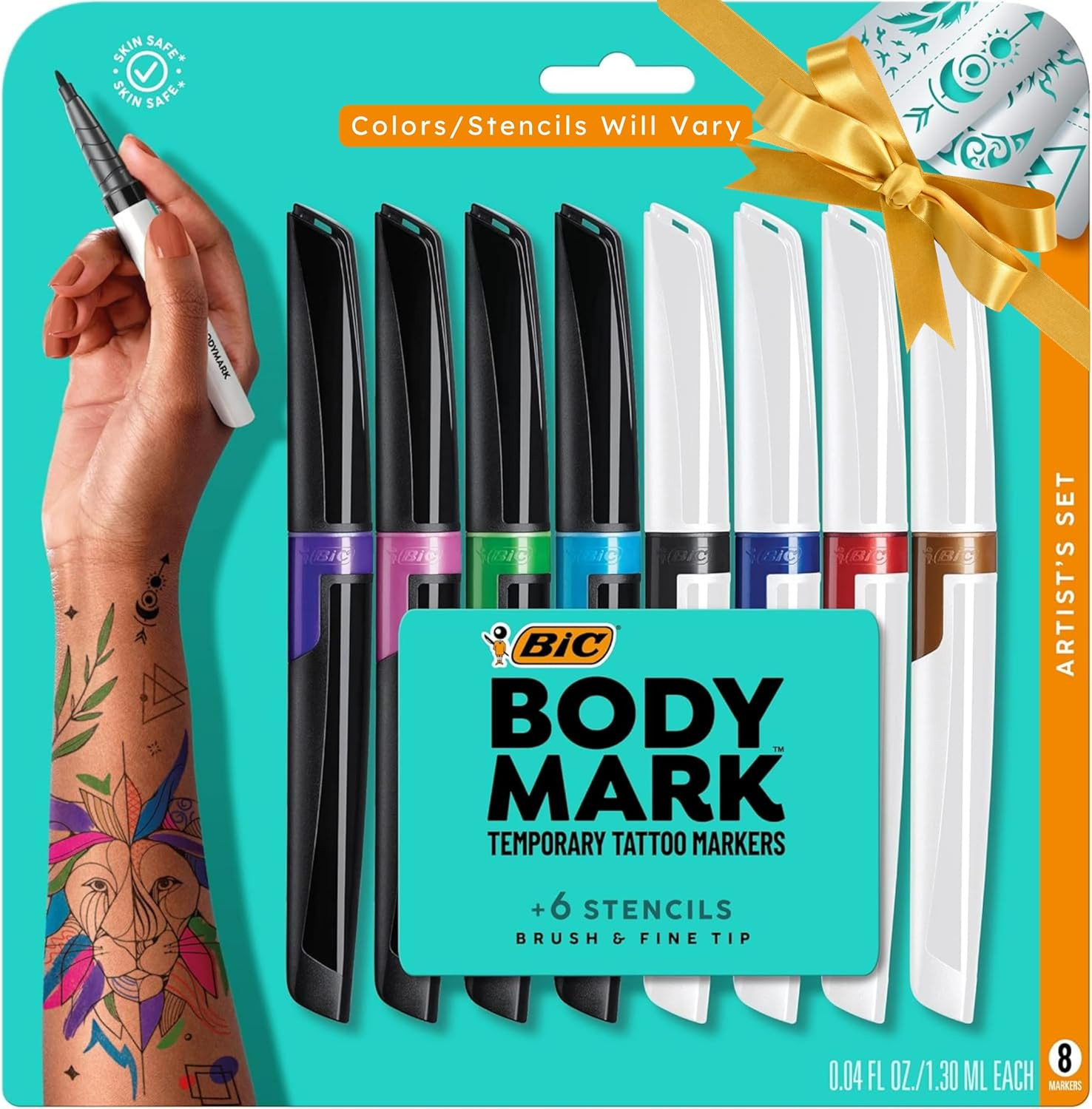 Bodymark Temporary Tattoo Markers for Skin, Color Collection, Flexible Brush Tip