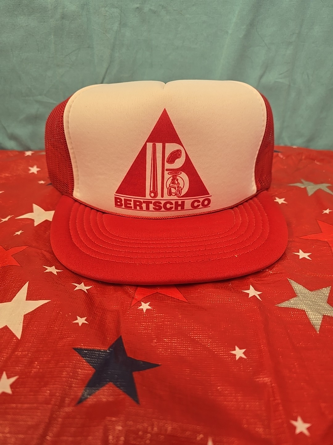 Snapback Mesh Truck Hat Cap Red & White Bertsch Co. Advertising Vintage