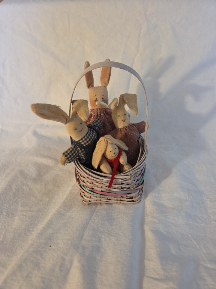 Basket of Fabric Bunnies Primitive Cottage Core