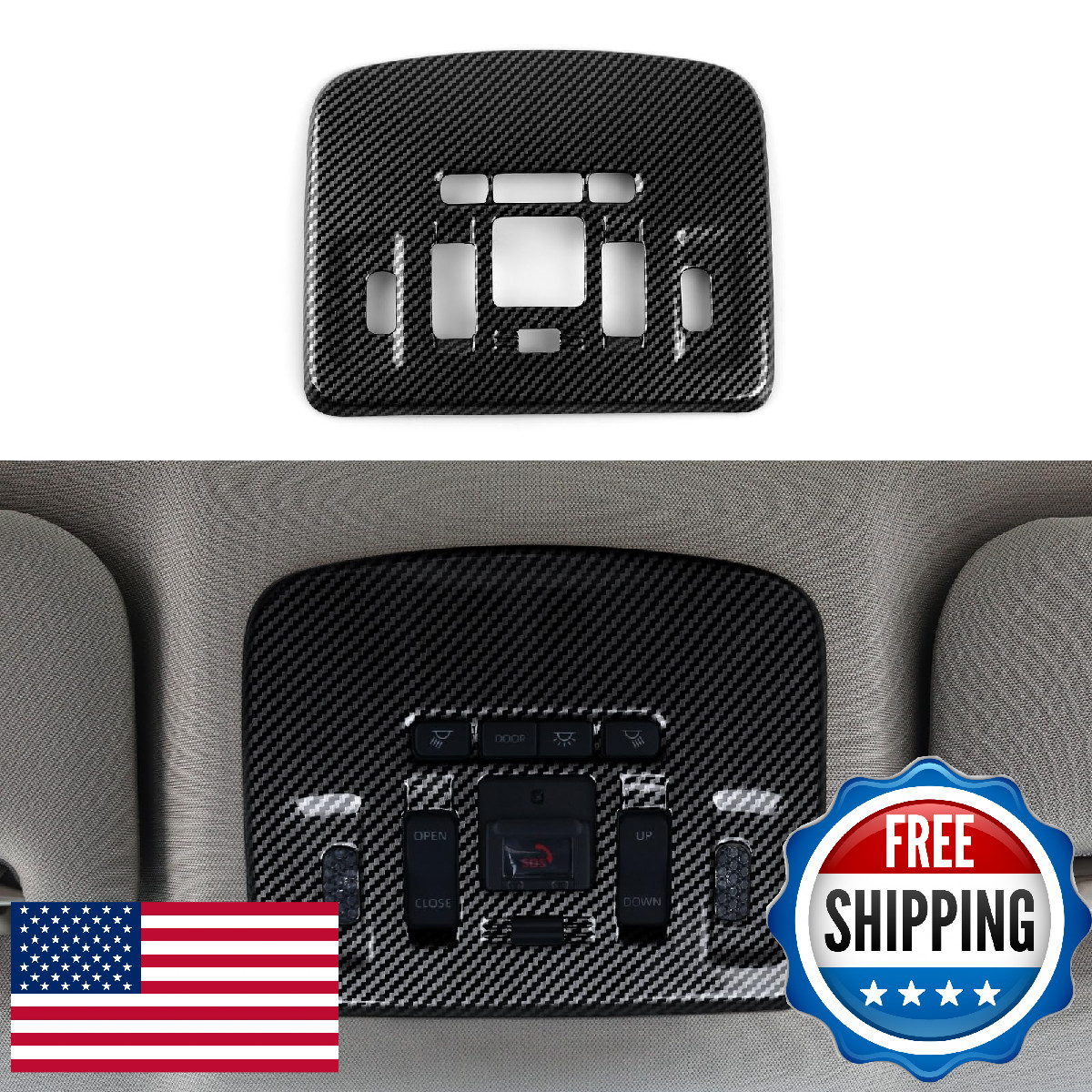 Front Reading Light Lamp Trim Cover Carbon Color ABS Decal Sticker fits for Toyo