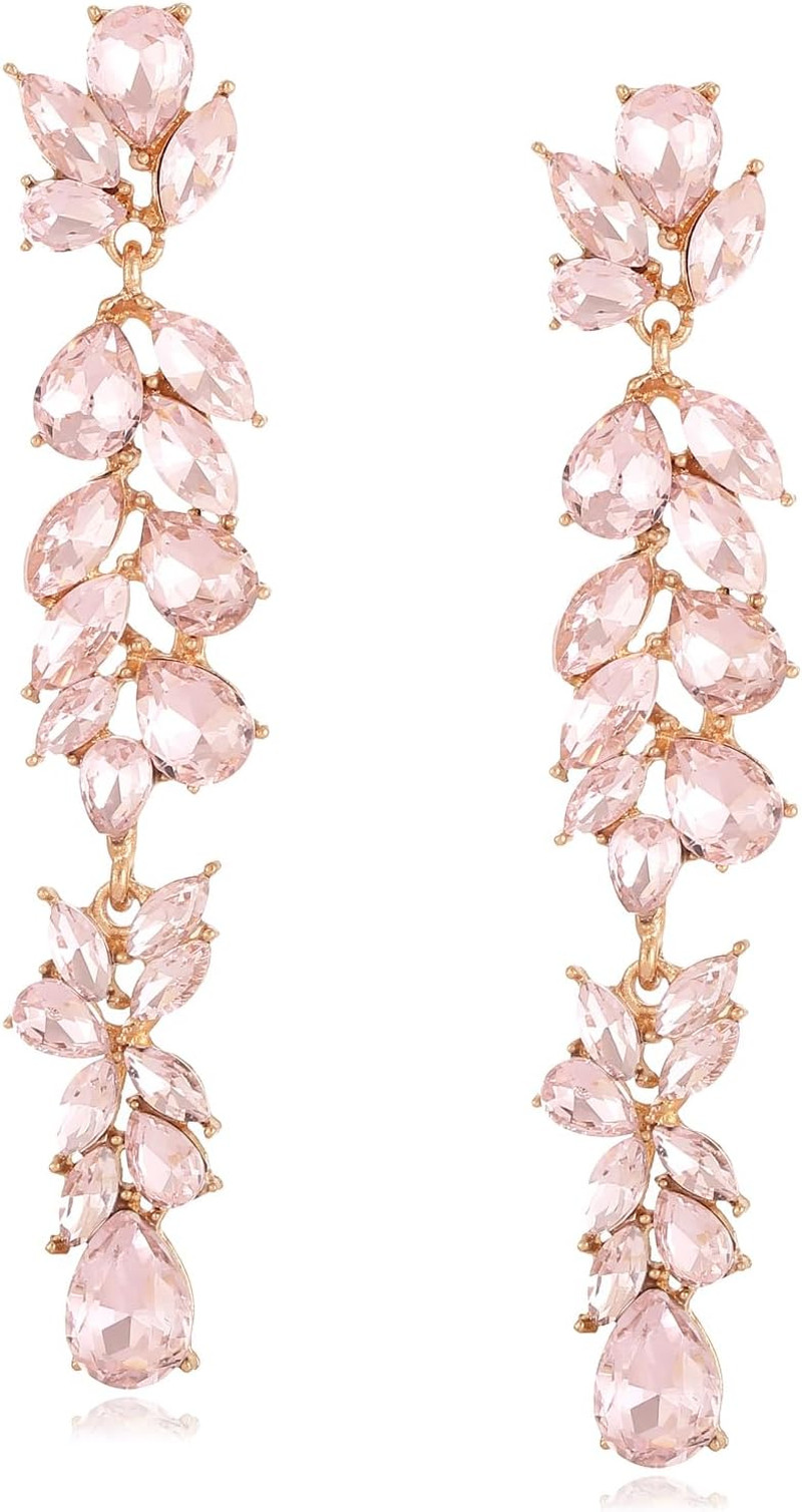 Long Rhinestone Dangle Earrings Sparkly Crystal Teardrop Dangling Earrings for W