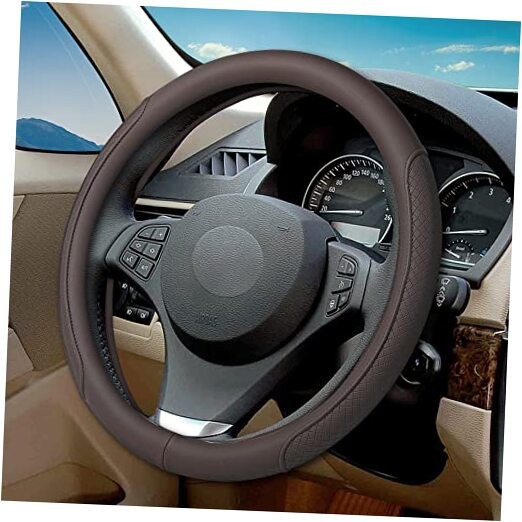  Microfiber Leather Steering Wheel Cover with Classic Embossing, Anti Coffee