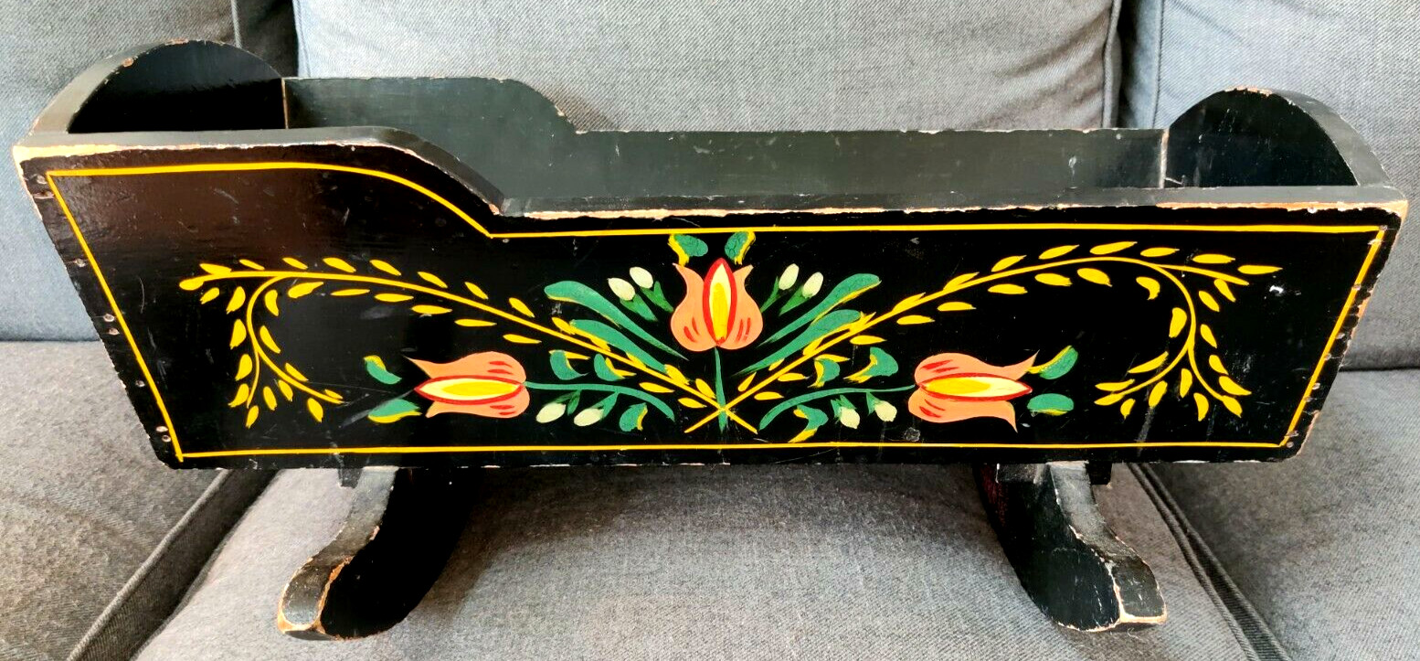 Antique Hand Made Wood Baby Doll Cradle Pennsylvania PA Dutch Folk Art Zimmerman