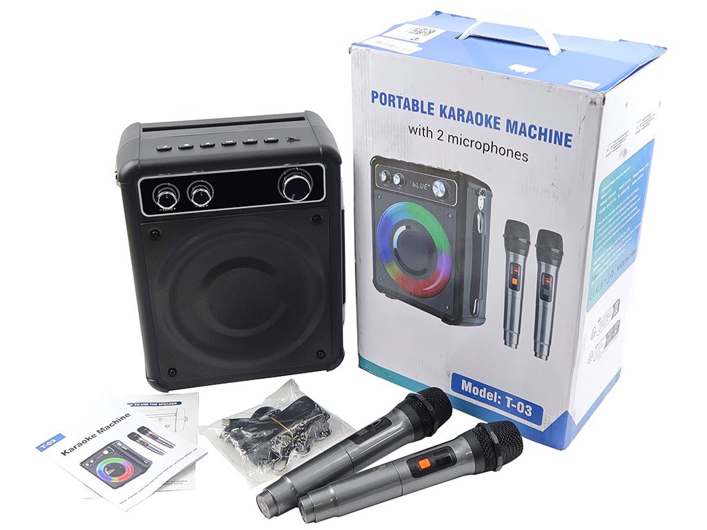 VOSOKO T-03 2 WIRELESS MICROPHONES BLUETOOTH TF USB AUX PORTABLE KARAOKE MACHINE