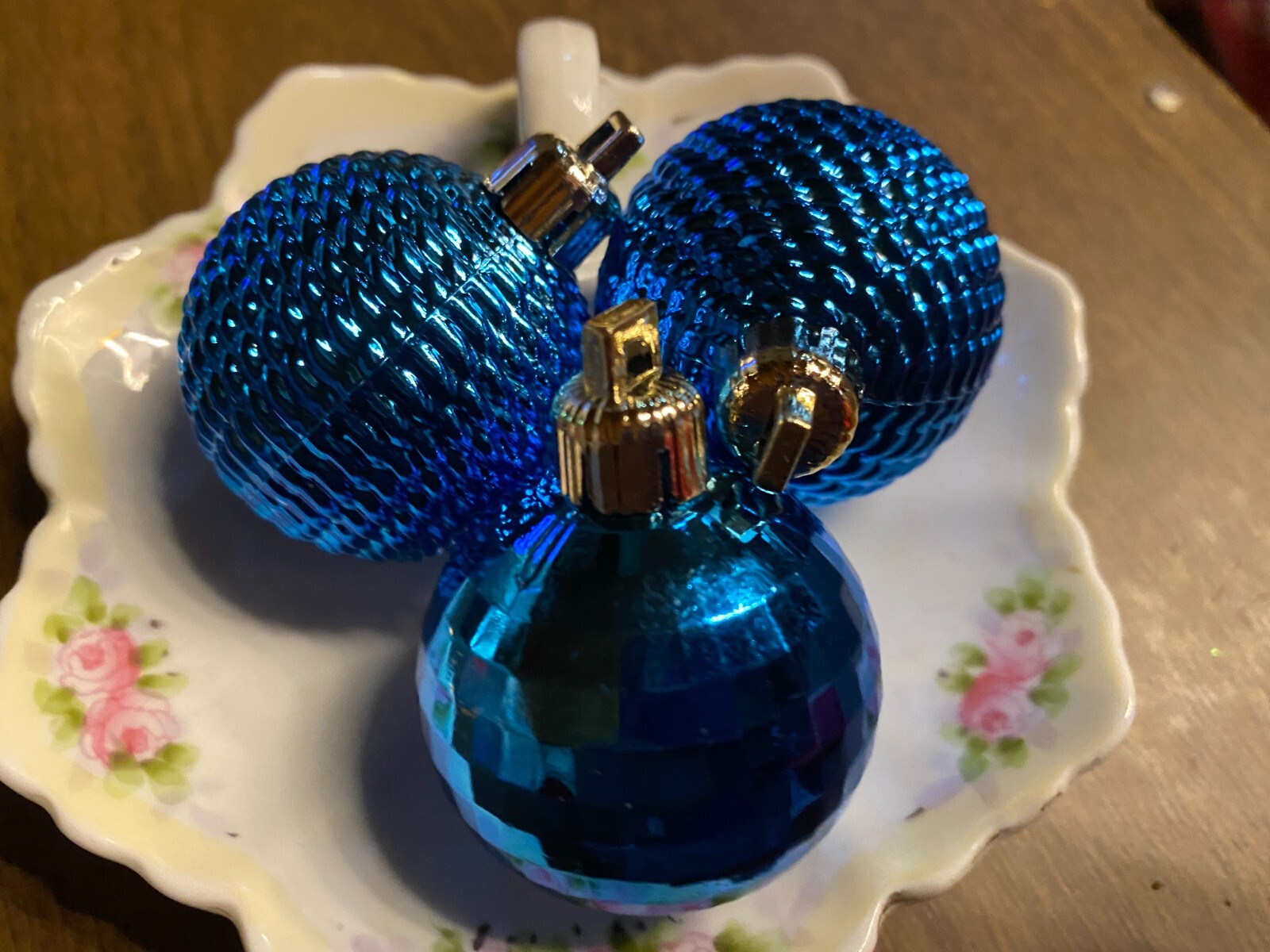 3 Round Matt & Shiny Blue 1 1/2" Shatterproof Christmas Ornaments