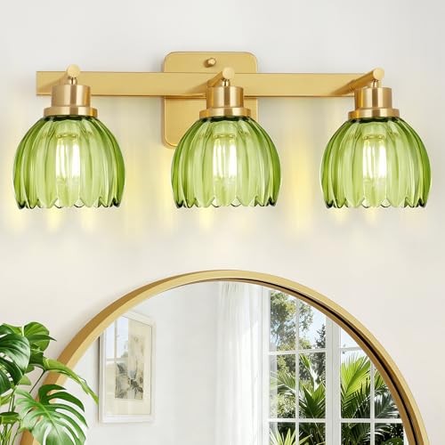 Bathroom Light Fixtures, 3-Light Brass Gold Vanity Lights for 3Light Gold-Green